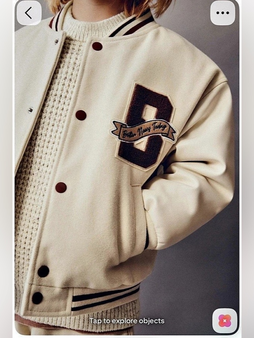 Zara Varsity Jacket in Cream & Brown Size3-4
T